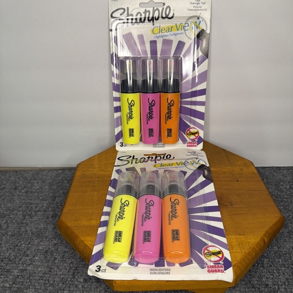 LOT OF 2 Sharpie Clear View Chisel Tip Highlighters, Yellow Orange Pink 3PK - Picture 1 of 8